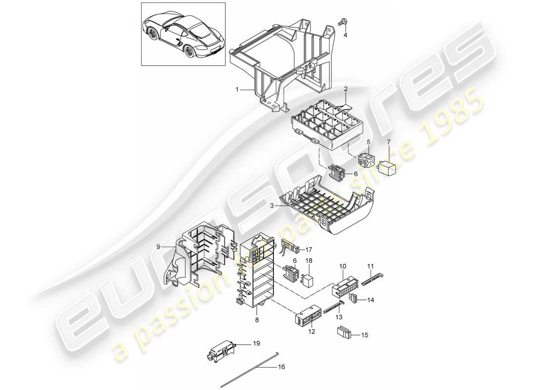 porsche cayman 987 (2010) fuse box/relay plate parts diagram