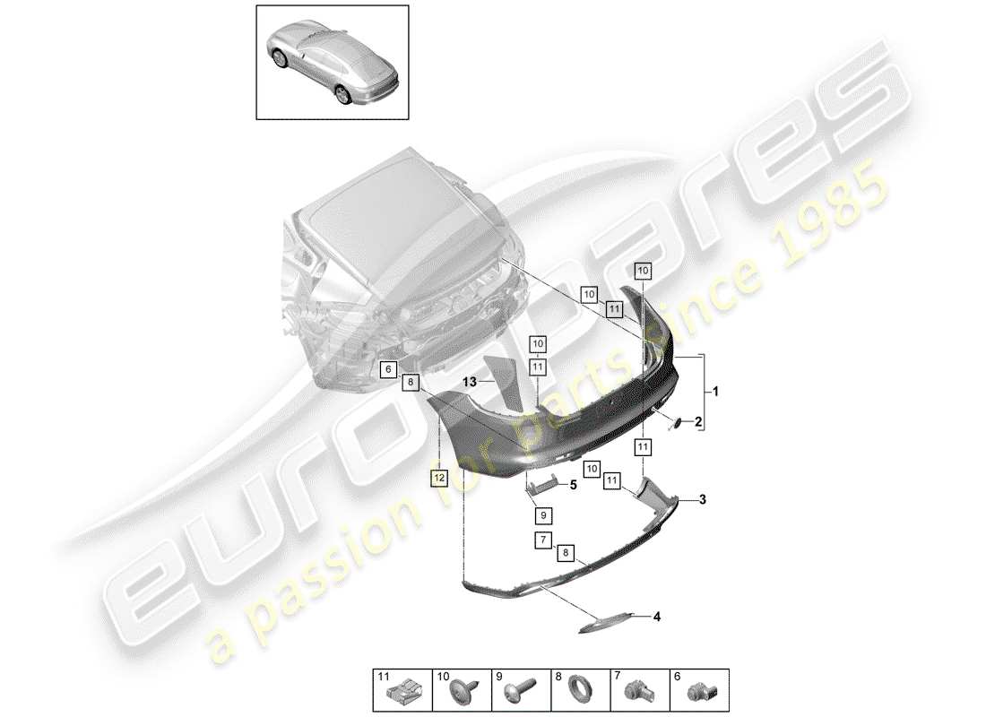 porsche panamera 971 (2019) bumper parts diagram