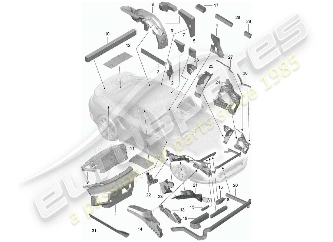 porsche 991 turbo (2020) body shell parts diagram