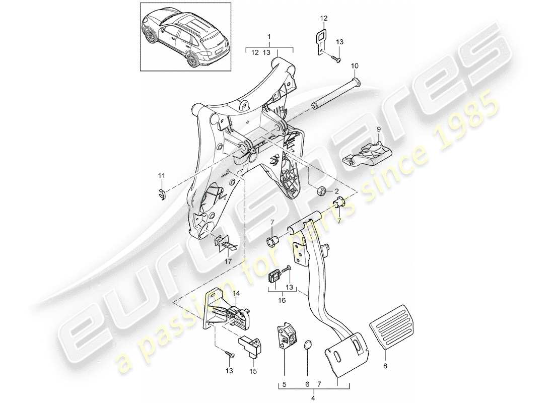 porsche cayenne e2 (2017) pedals parts diagram