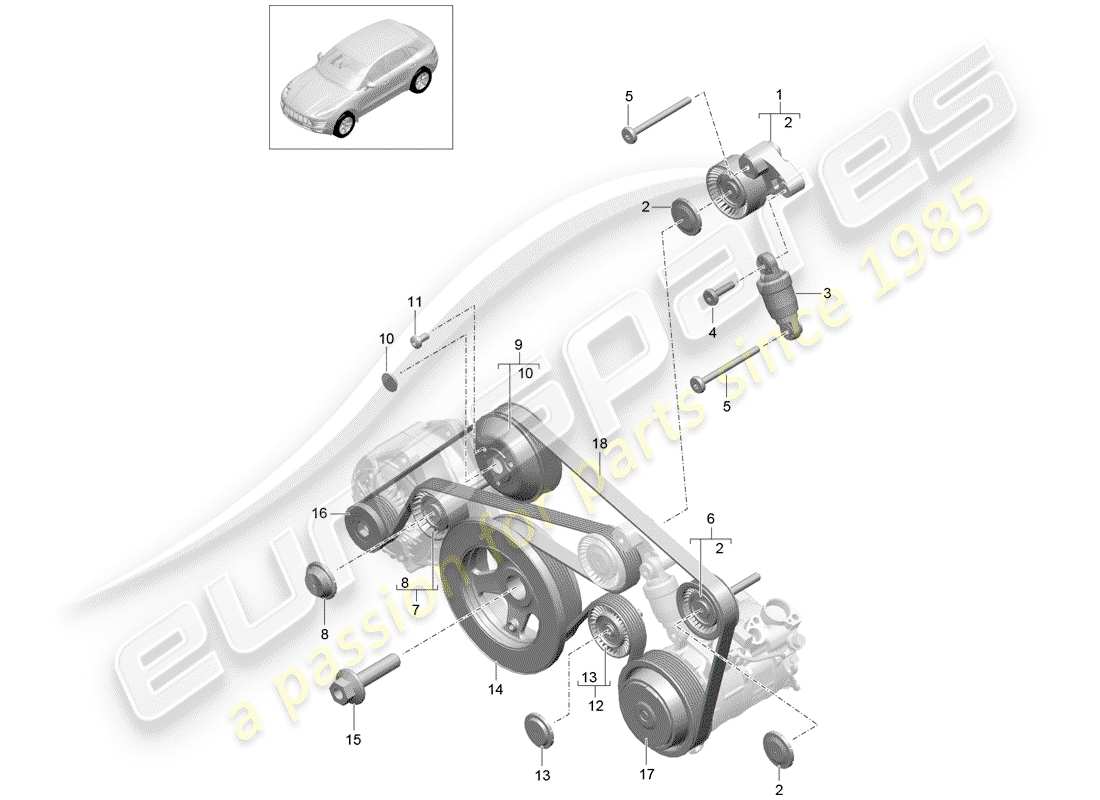 porsche macan (2018) belt tensioning damper part diagram