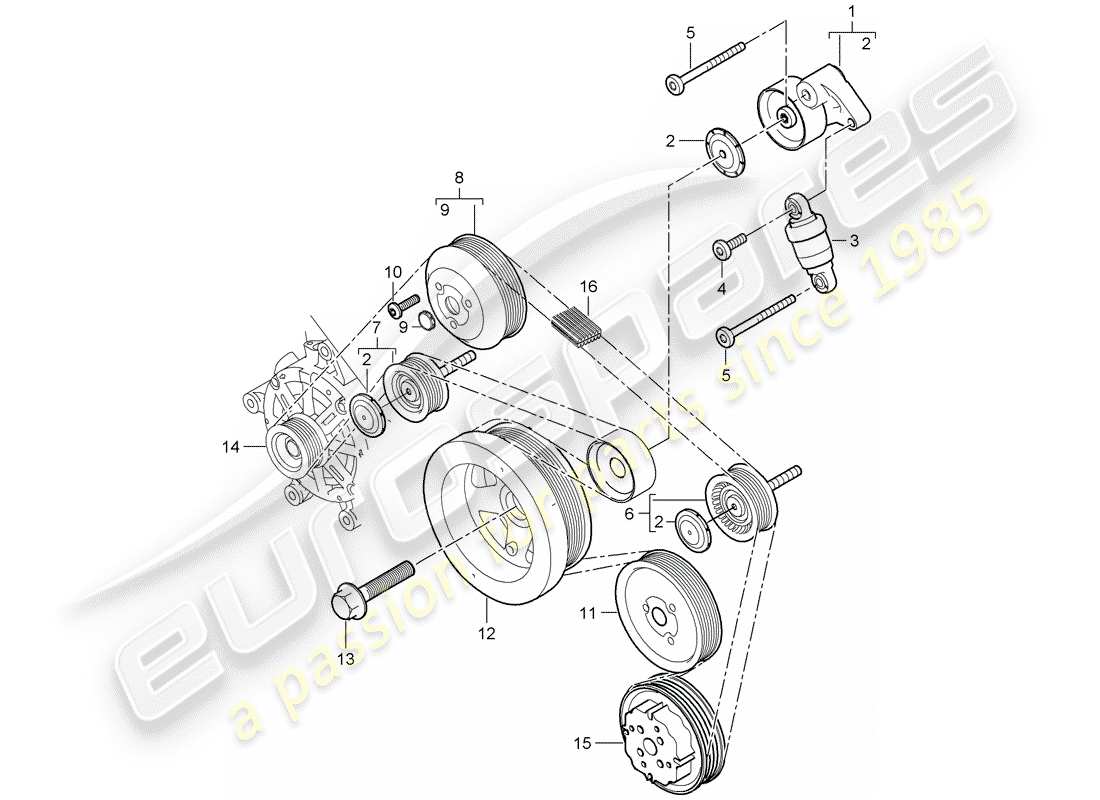 porsche cayenne (2009) belt tensioning damper part diagram