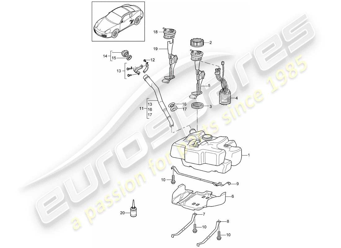 porsche cayman 987 (2010) fuel tank parts diagram