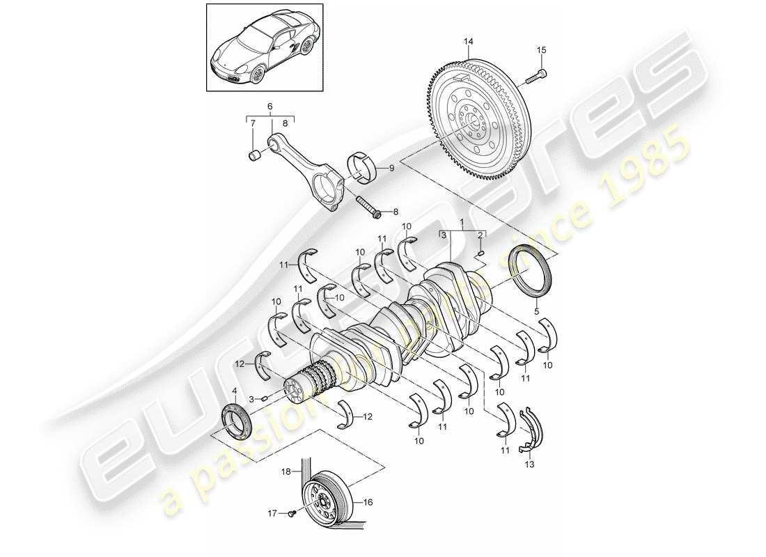 porsche cayman 987 (2010) crankshaft parts diagram