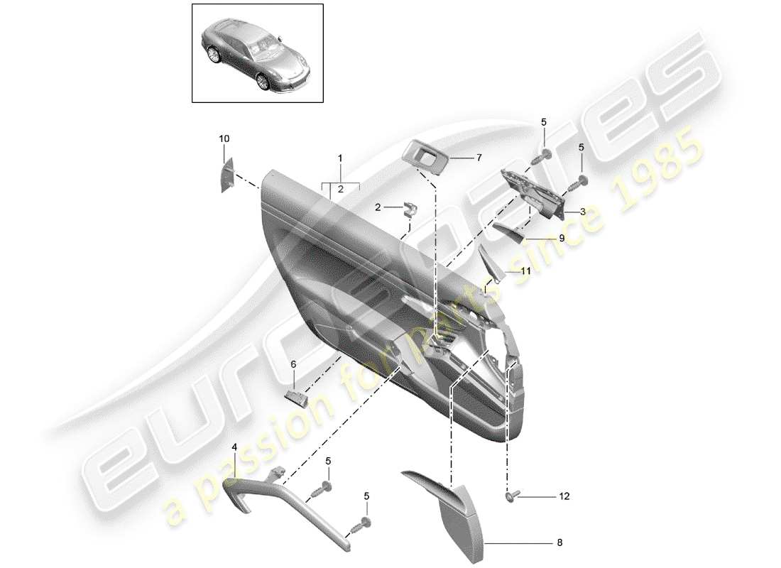 porsche 991r/gt3/rs (2014) door panel part diagram