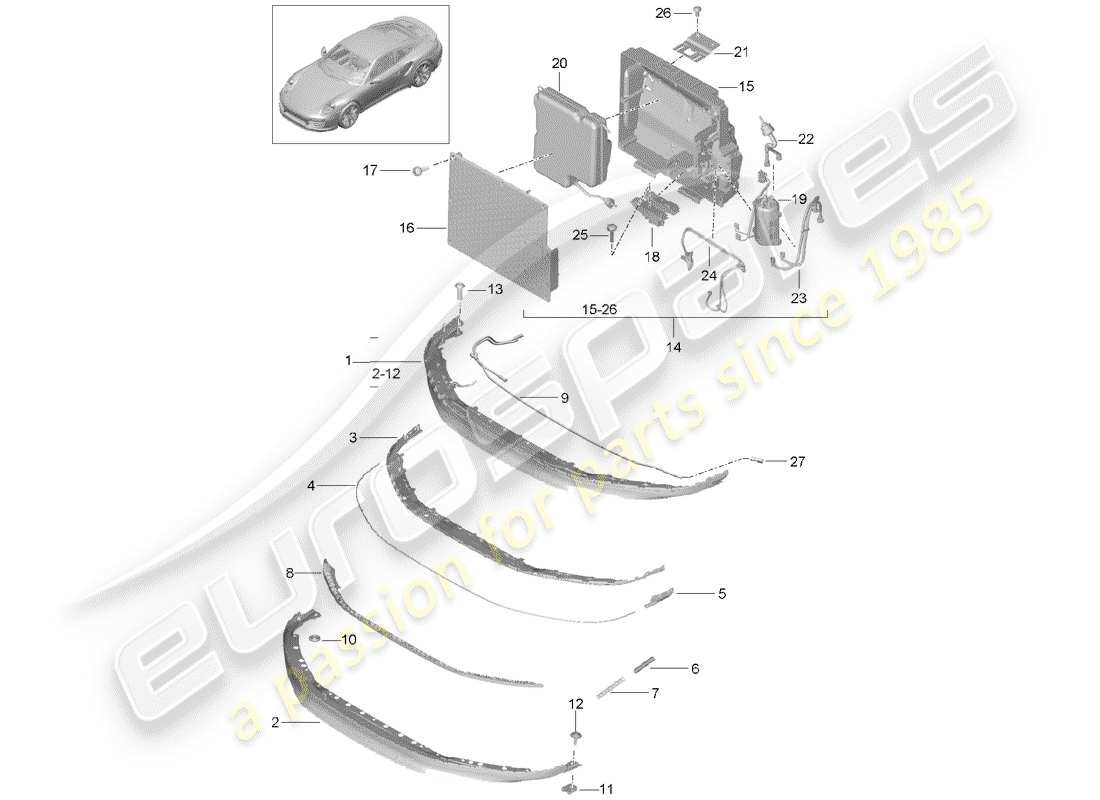 porsche 991 t/gt2rs front spoiler part diagram