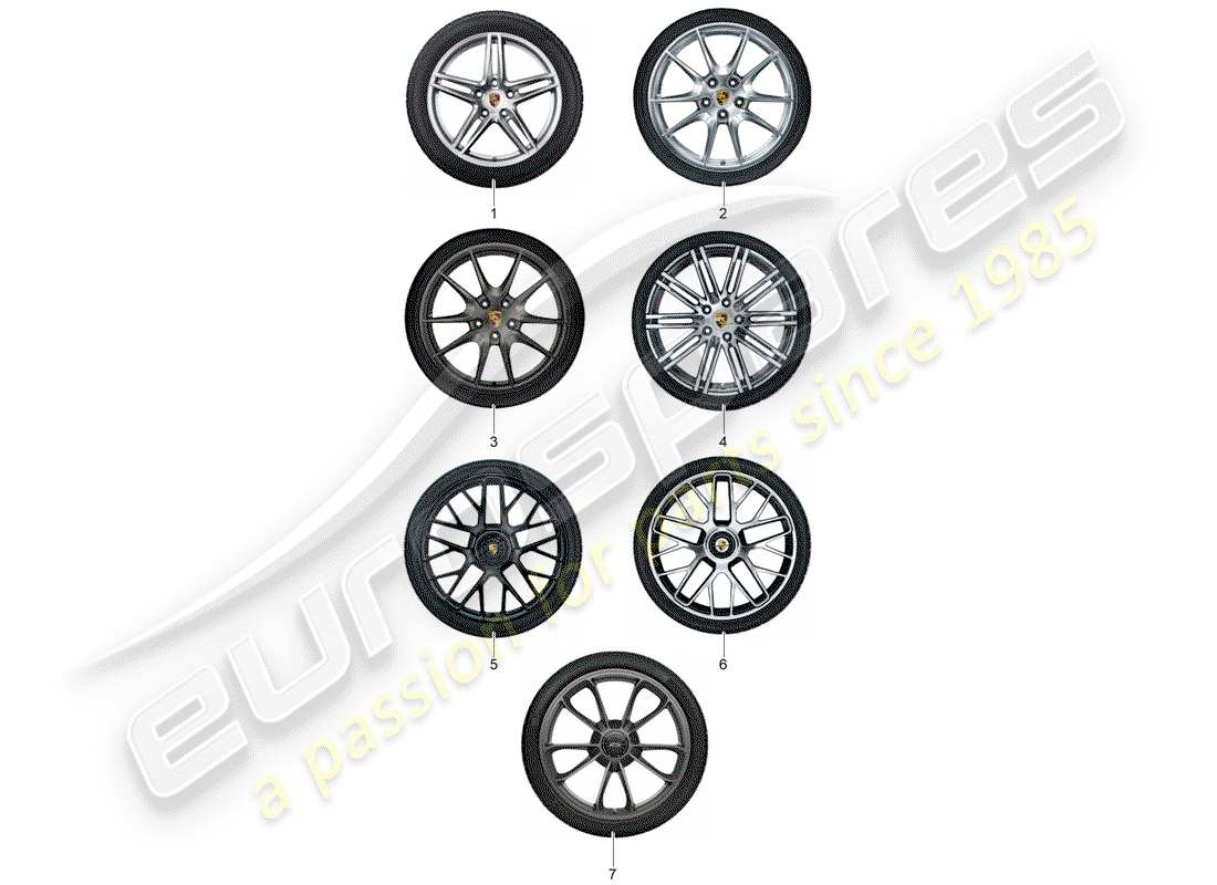 porsche tequipment 98x/99x (2012) 1 set aluminium rims with parts diagram