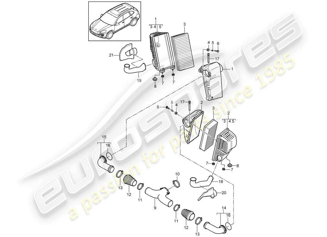 porsche cayenne e2 (2013) air cleaner with connecting part diagram