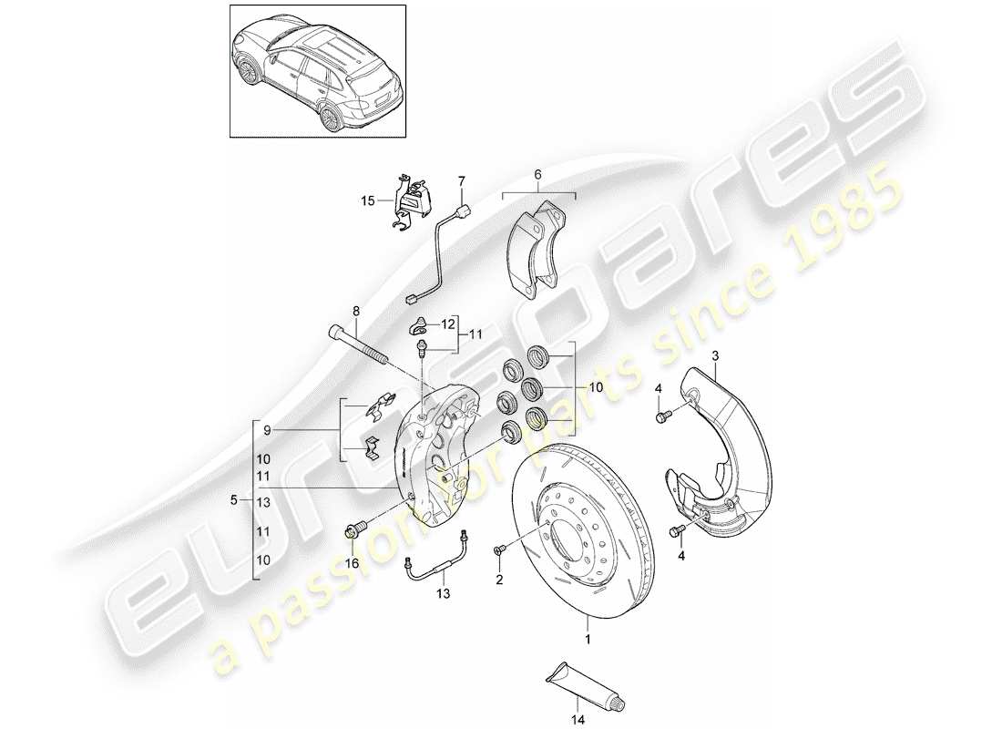 porsche cayenne e2 (2012) disc brakes part diagram