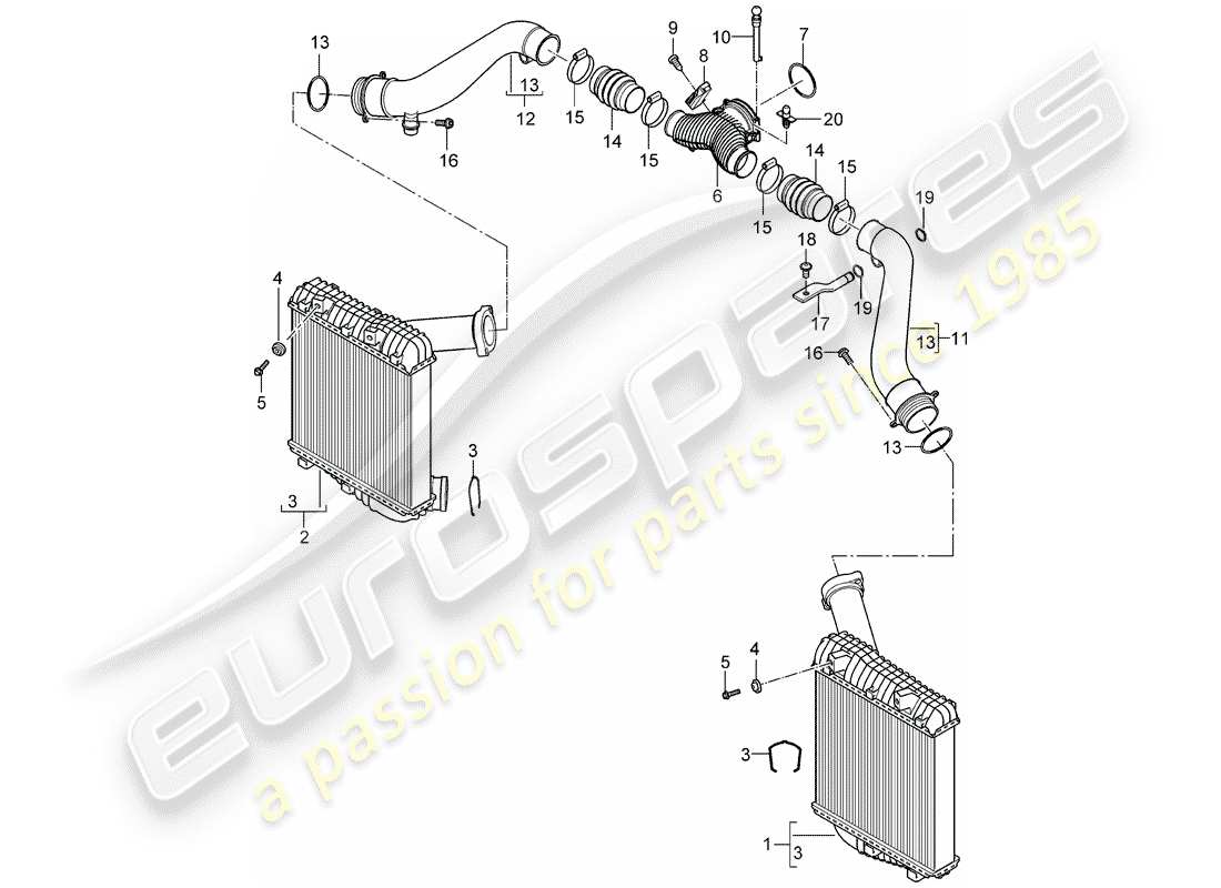 porsche cayenne (2007) charge air cooler parts diagram