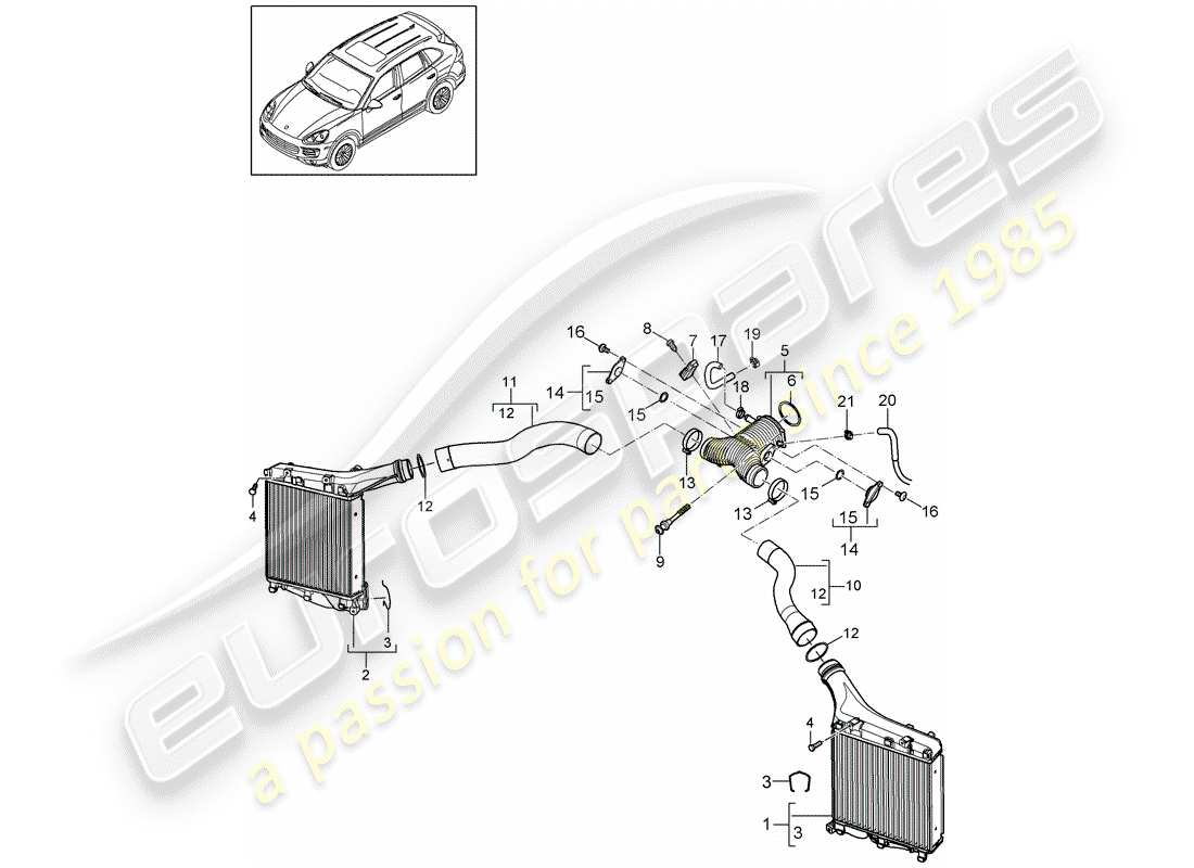 porsche cayenne e2 (2011) charge air cooler parts diagram