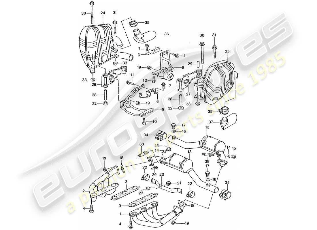 porsche 996 gt3 (2004) exhaust system parts diagram