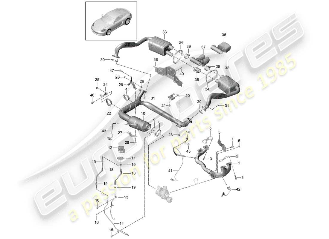 porsche 718 cayman (2020) exhaust system parts diagram