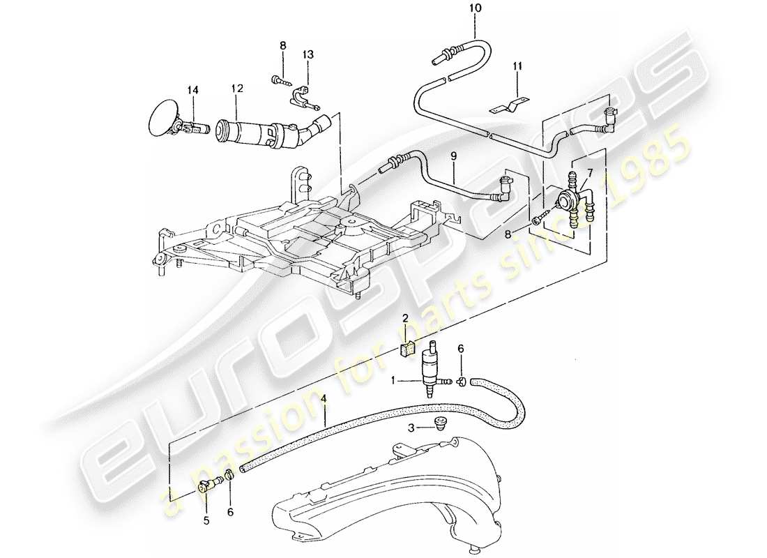 porsche 996 t/gt2 (2003) headlight washer system parts diagram