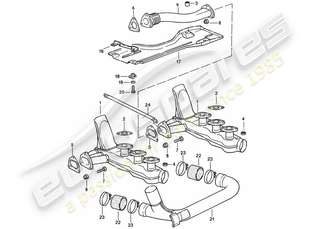 porsche 911 (1987) exhaust system parts diagram