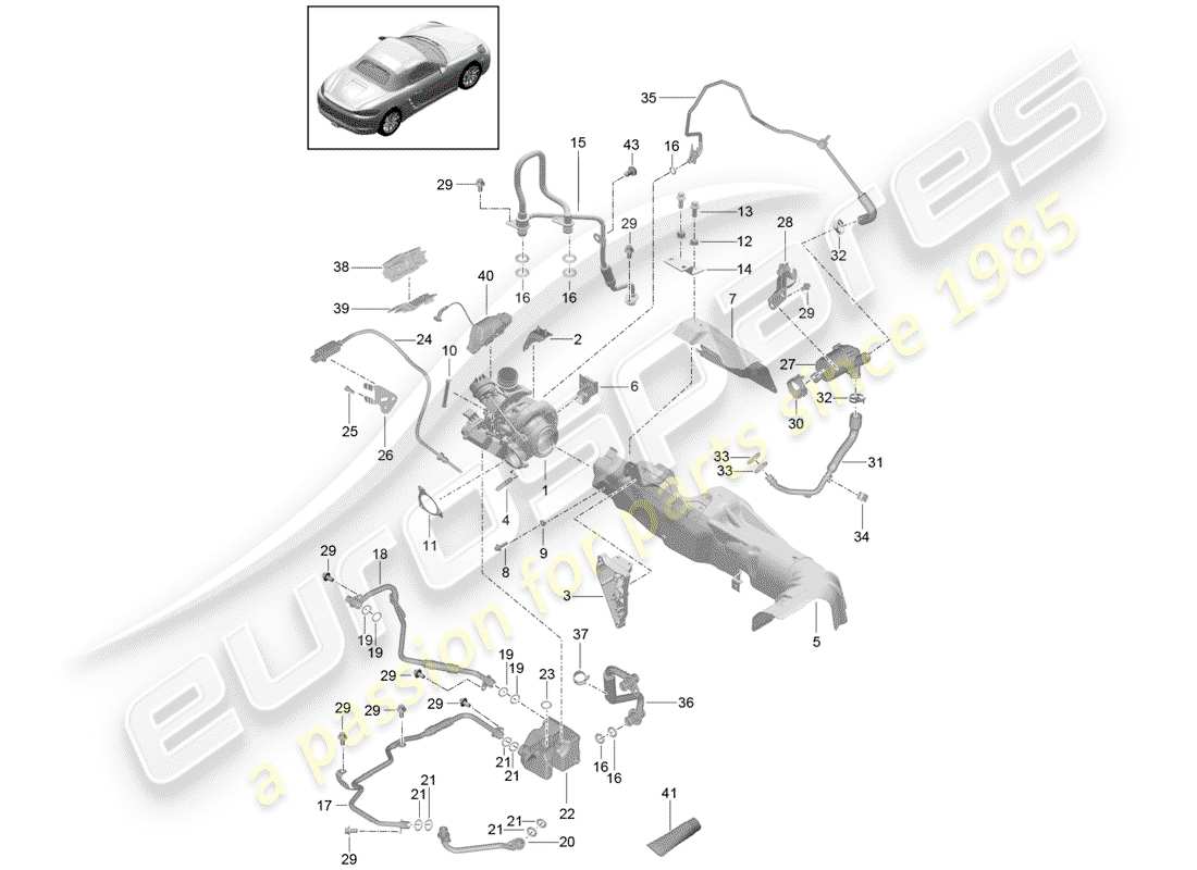 porsche 718 boxster (2017) exhaust gas turbocharger part diagram