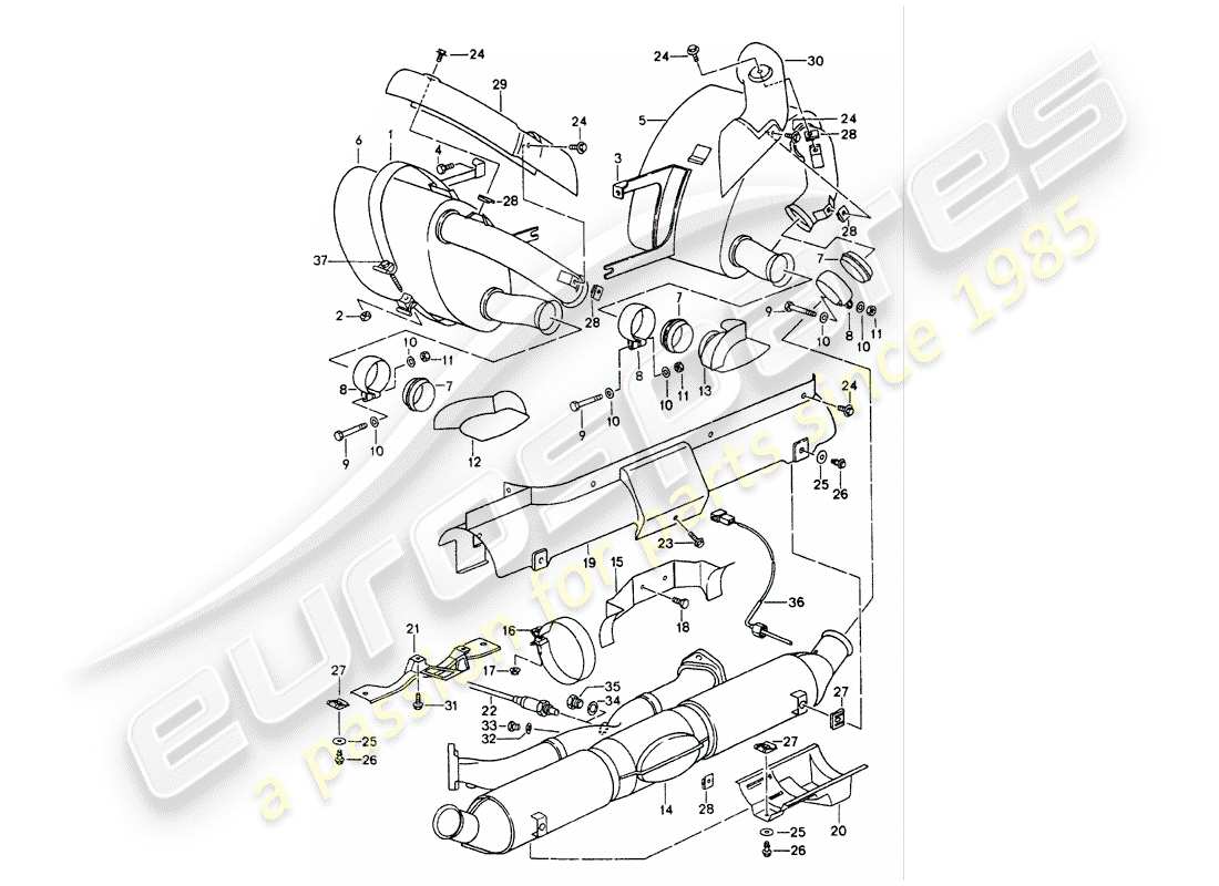 porsche 993 (1995) exhaust system - muffler - exhaust - catalyst - see technical information - group 2 - nr. 2/ 98 part diagram