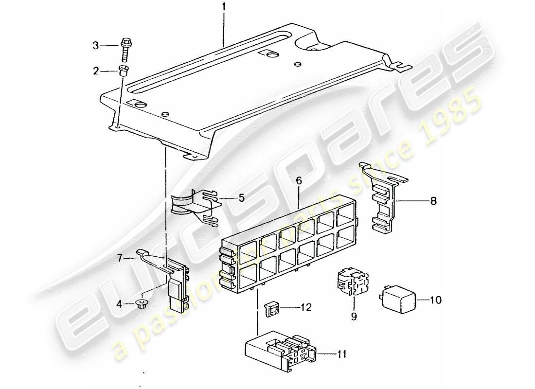 porsche 996 t/gt2 (2003) fuse box/relay plate - rear end parts diagram