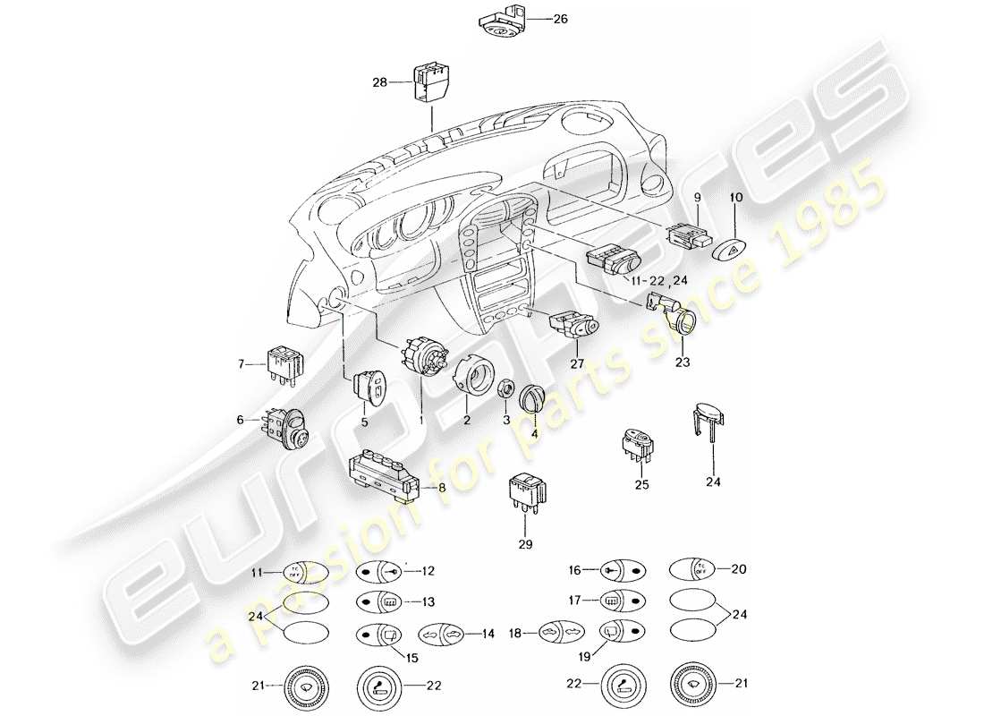 porsche 996 (2003) switch parts diagram