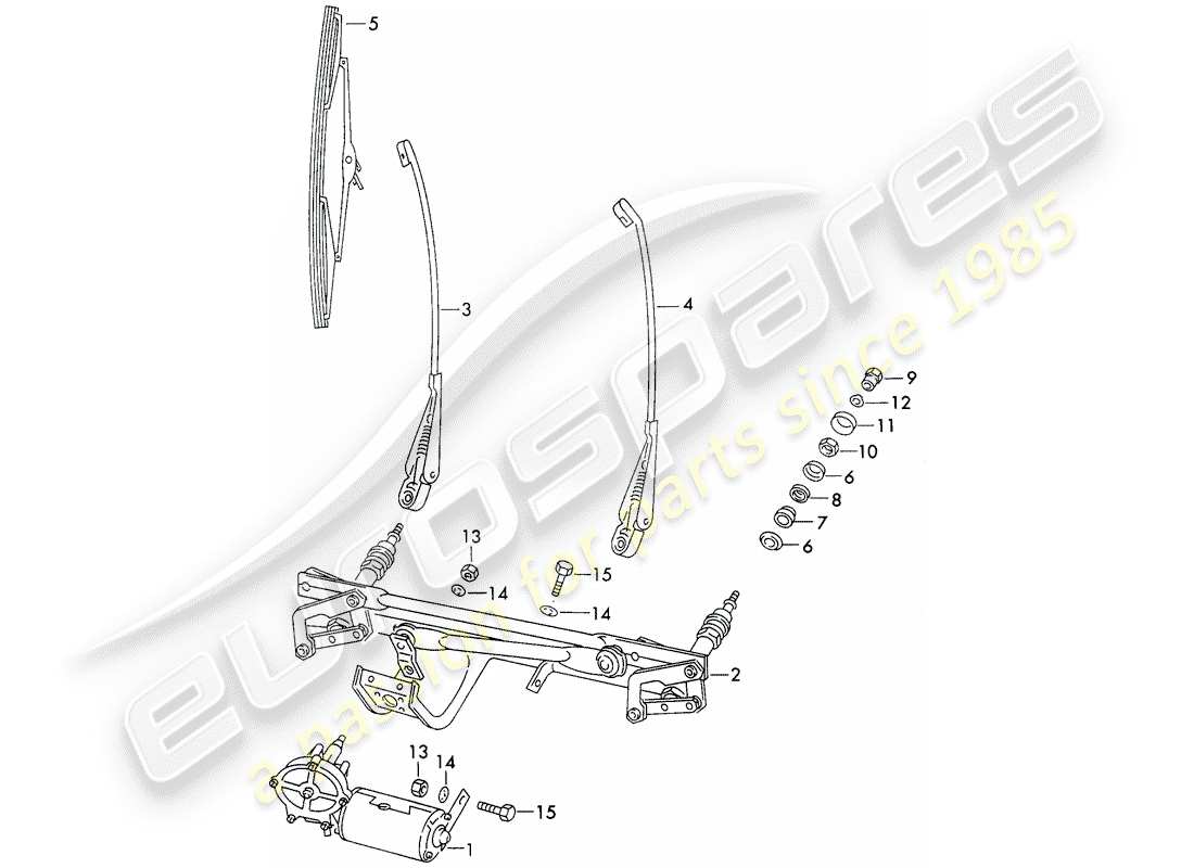 porsche 911 (1973) windscreen wiper system part diagram