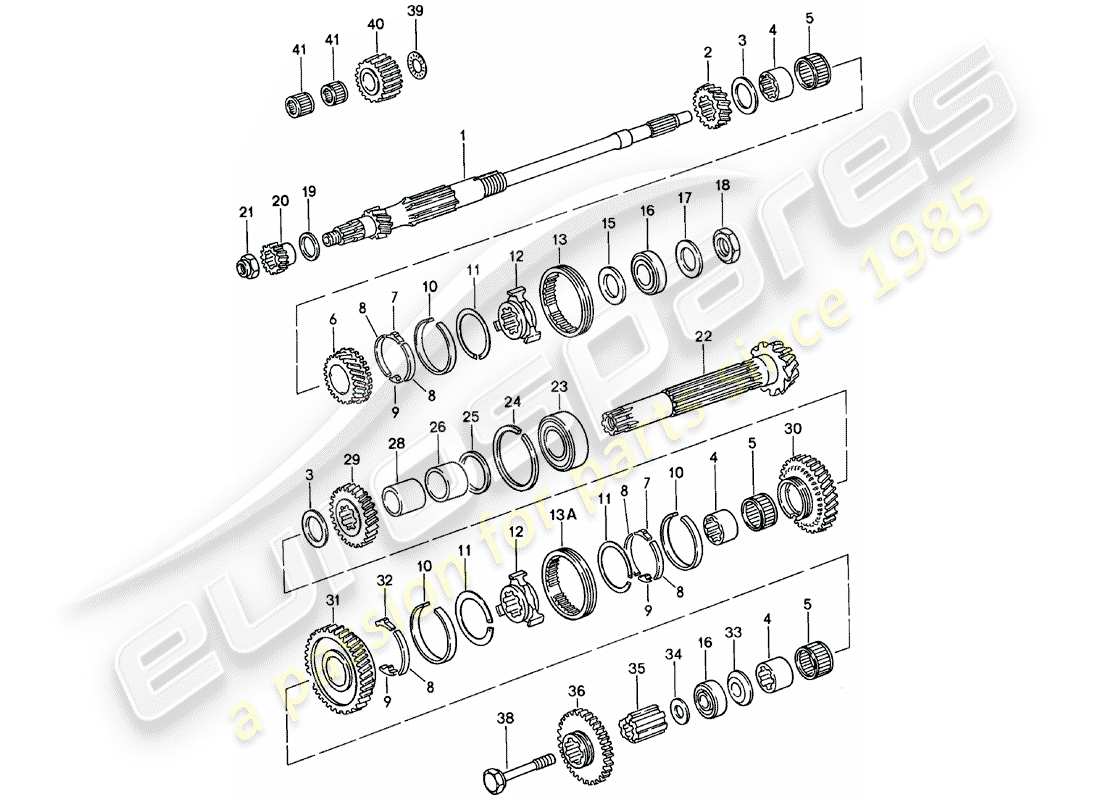 porsche 911 (1983) gears and shafts - spm parts diagram