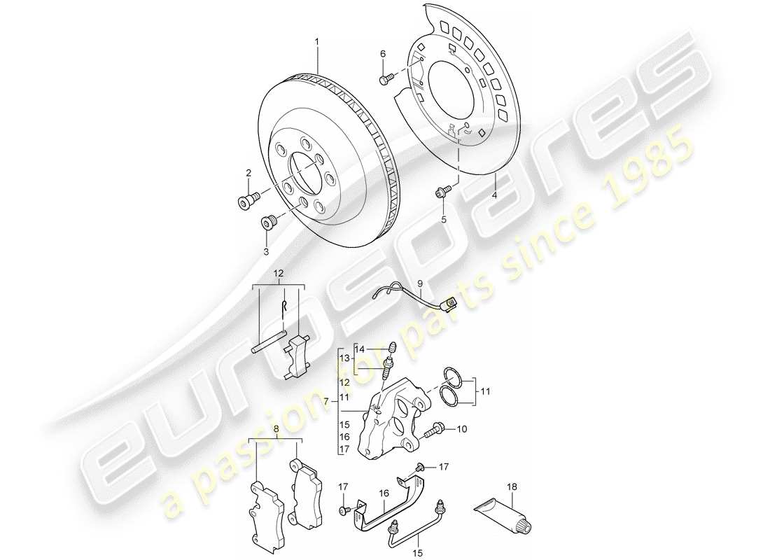 porsche cayenne (2007) disc brakes parts diagram