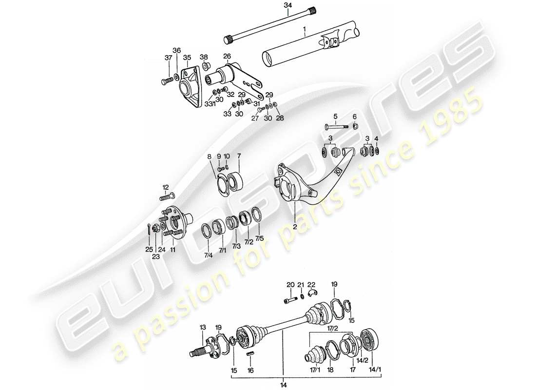 porsche 911 (1977) rear axle part diagram