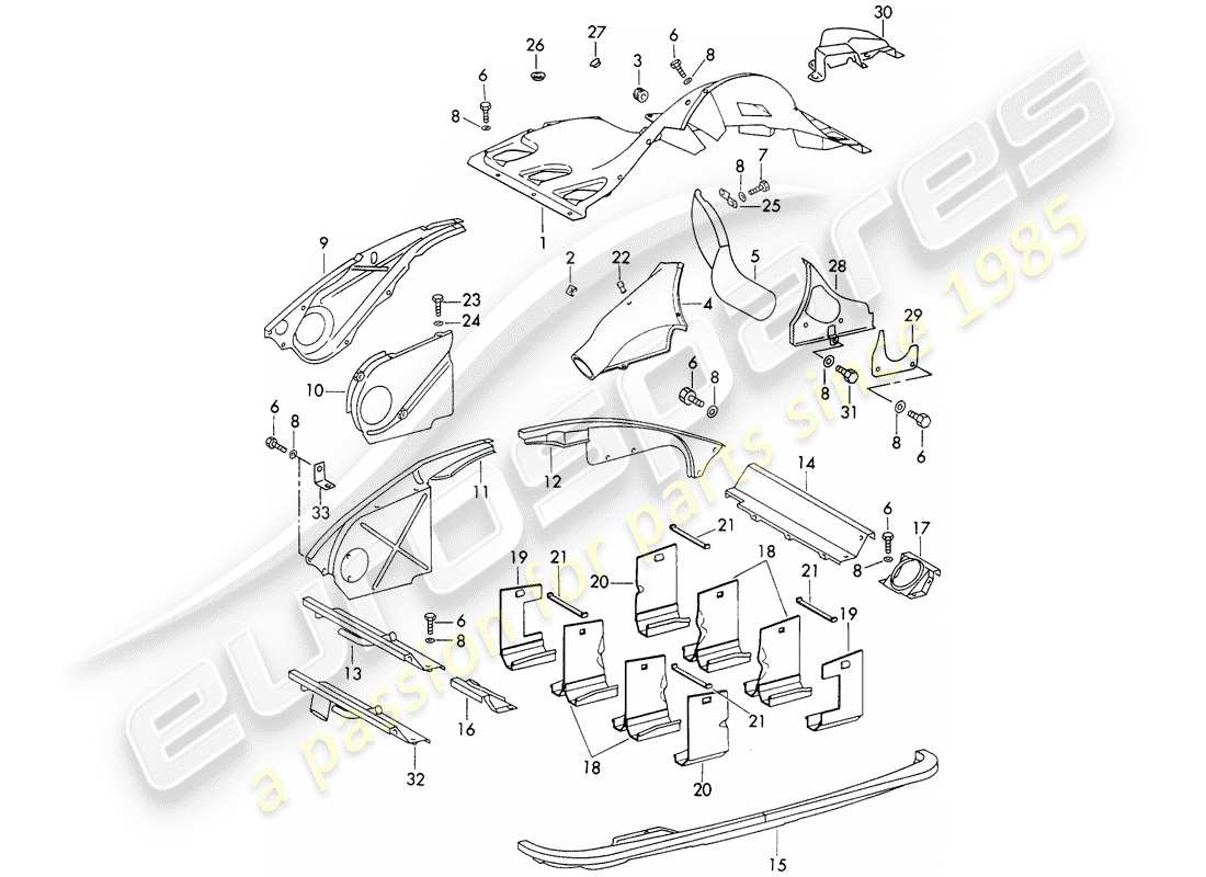 porsche 911 (1973) air duct - and - engine cover part diagram