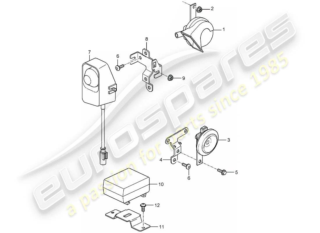 porsche carrera gt (2006) fanfare horn - horn - alarm system part diagram