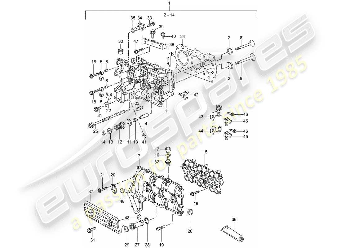 porsche 996 (2001) cylinder head - d >> - mj 2001 part diagram