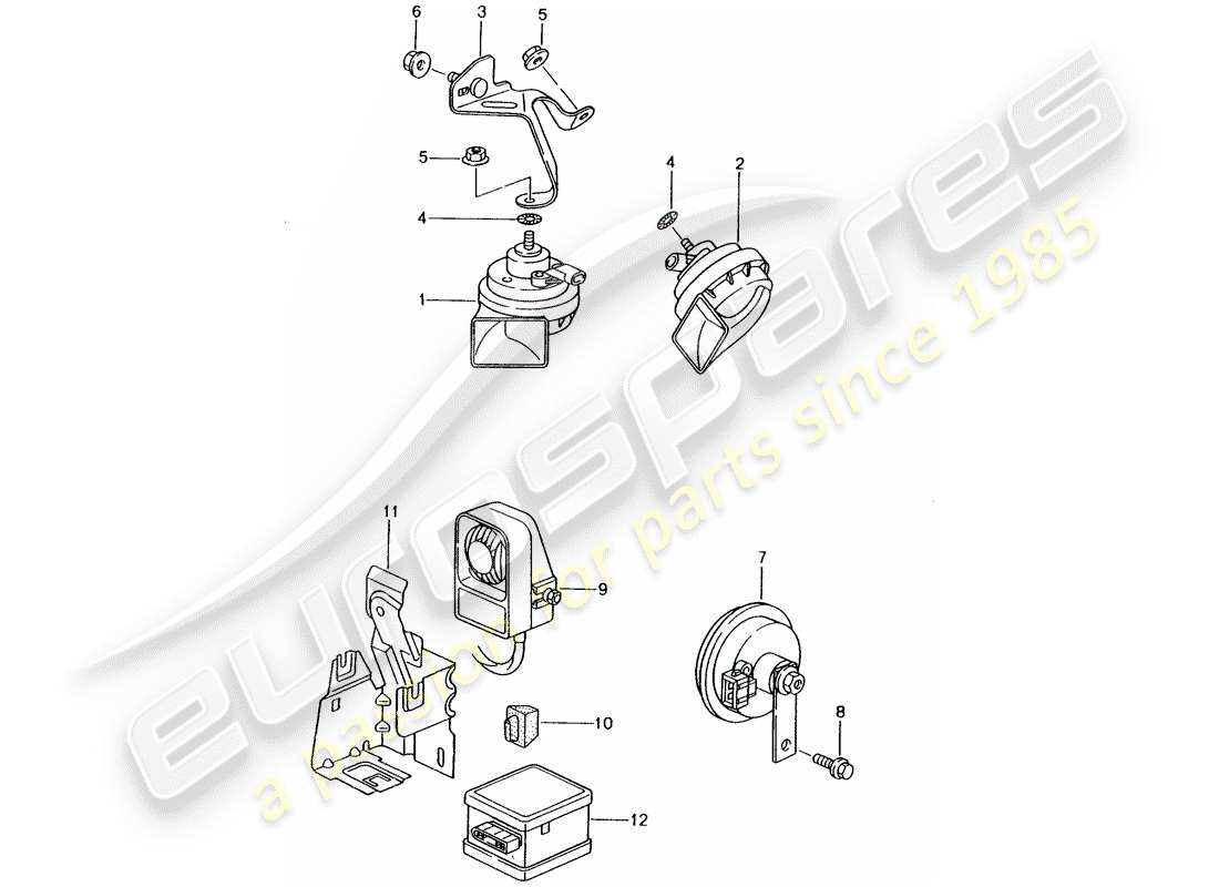 porsche 996 (2004) fanfare horn - horn - alarm system parts diagram