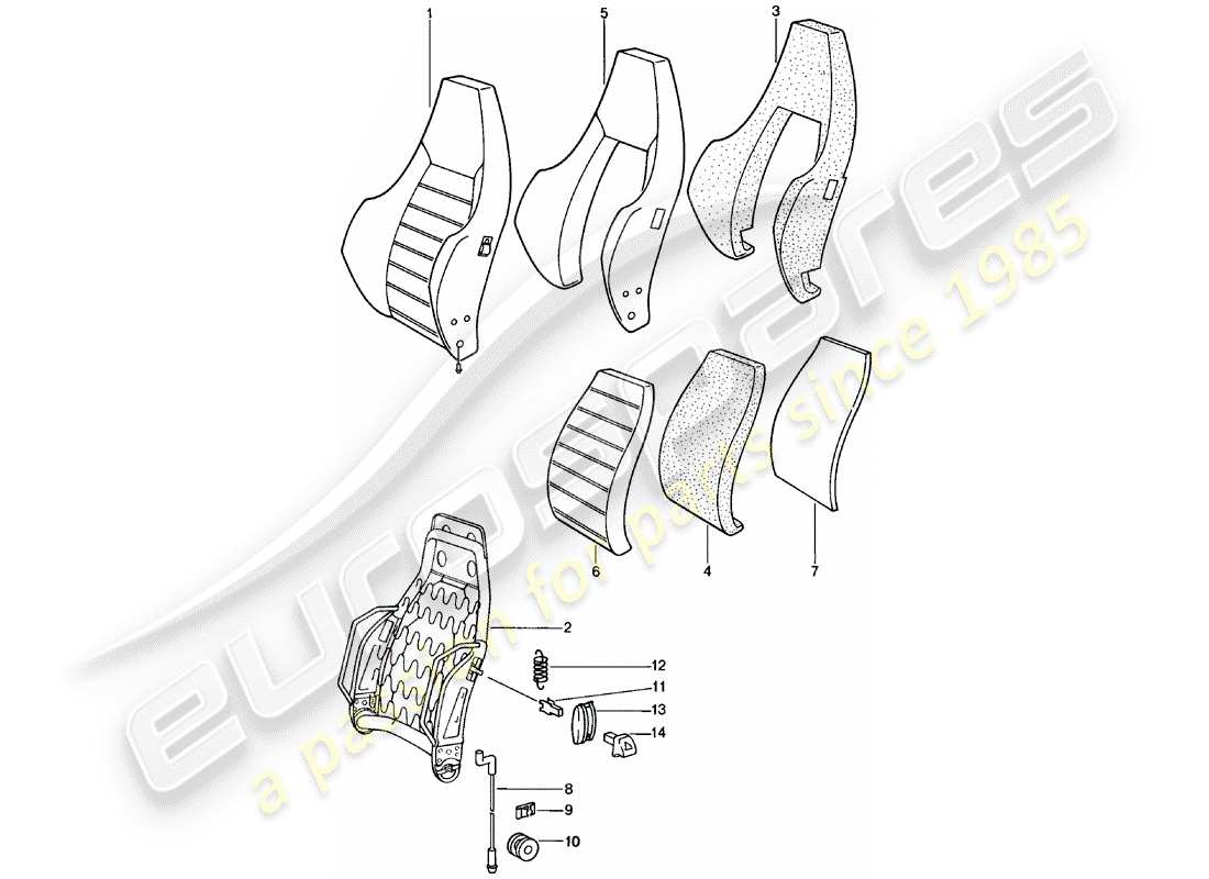 porsche 911 (1980) sports seat - backrest - single parts - d - mj 1981>> part diagram