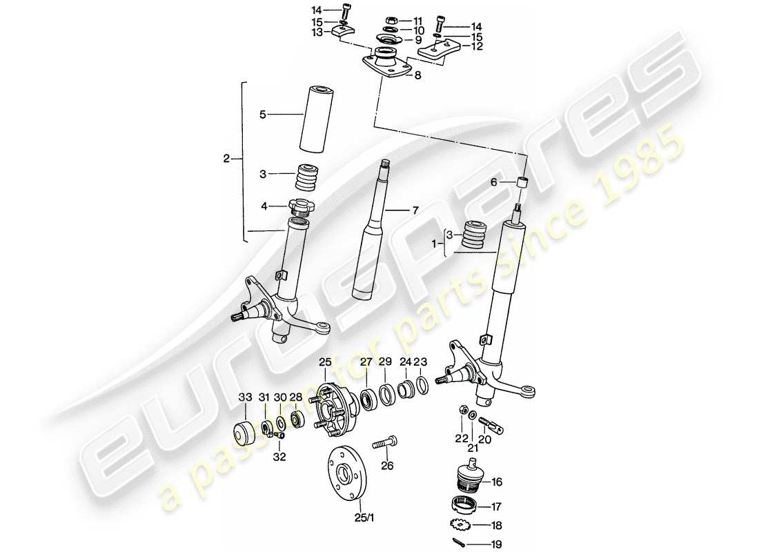 porsche 911 (1977) shock absorber strut - lubricants part diagram