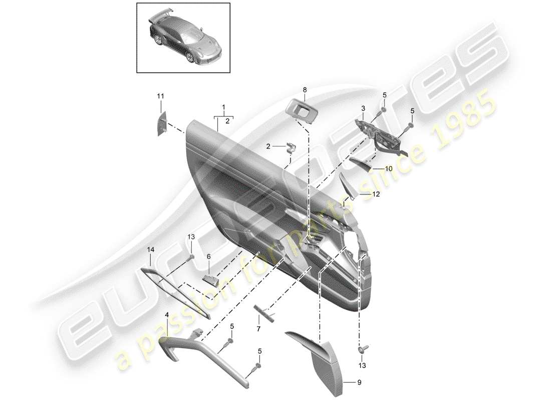 porsche 991 t/gt2rs door trim part diagram