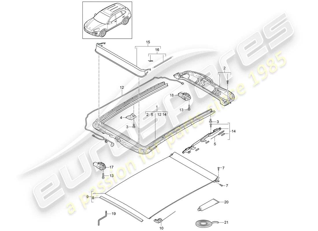 porsche cayenne e2 (2012) glass roof part diagram