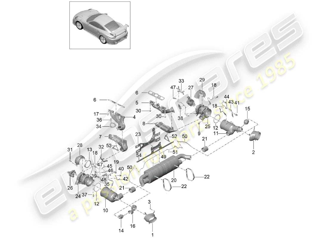 porsche 991 turbo (2020) exhaust system parts diagram