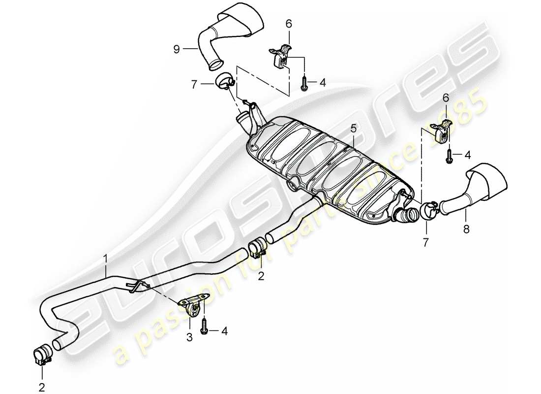 porsche cayenne (2007) exhaust system part diagram