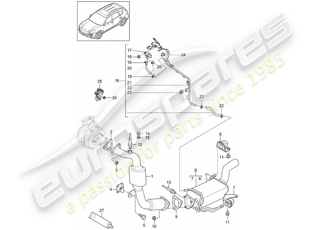 porsche cayenne e2 (2013) exhaust system part diagram