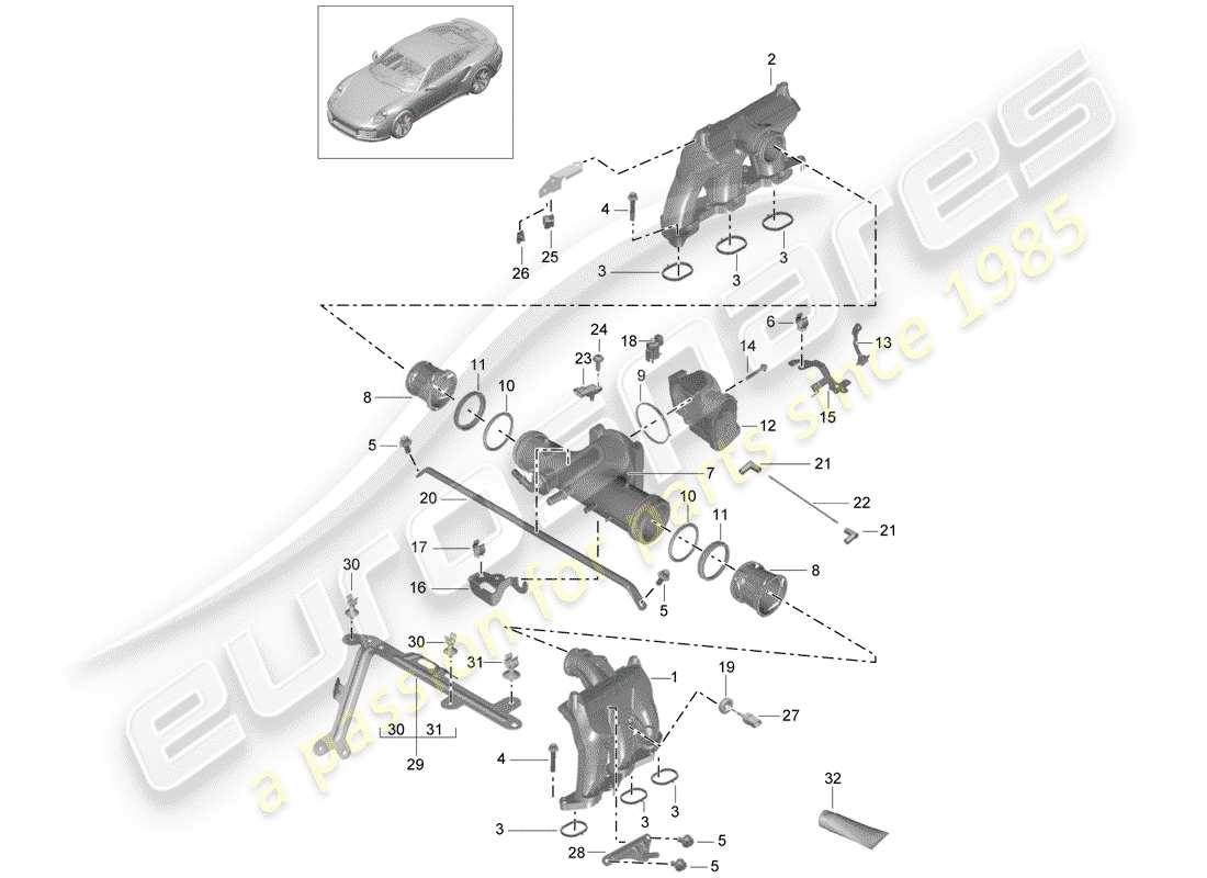 porsche 991 turbo (2019) intake air distributor part diagram