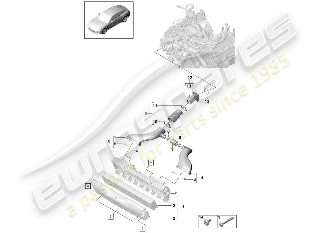 porsche panamera 971 (2020) air cleaner with connecting part diagram