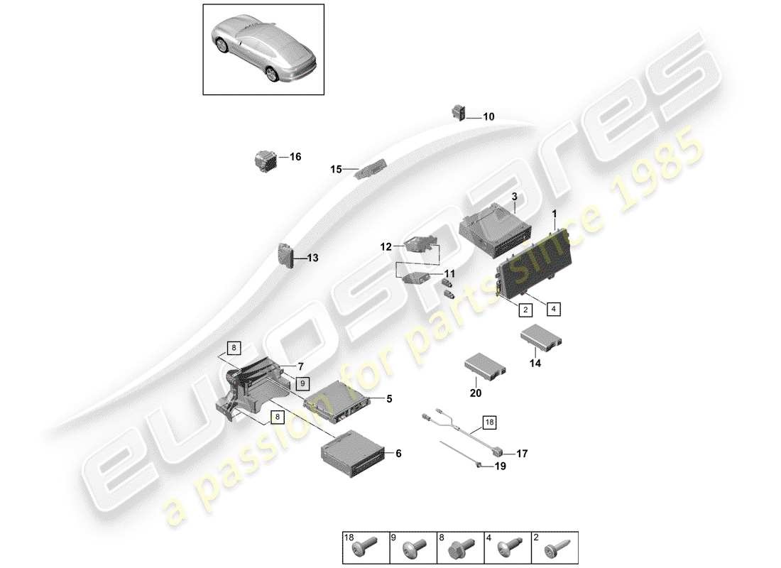 porsche panamera 971 (2017) display part diagram