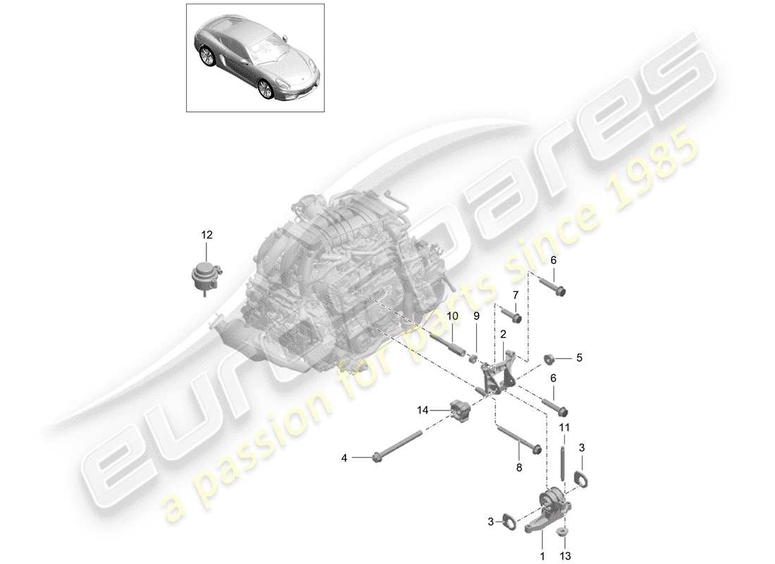 porsche cayman 981 (2014) engine suspension parts diagram