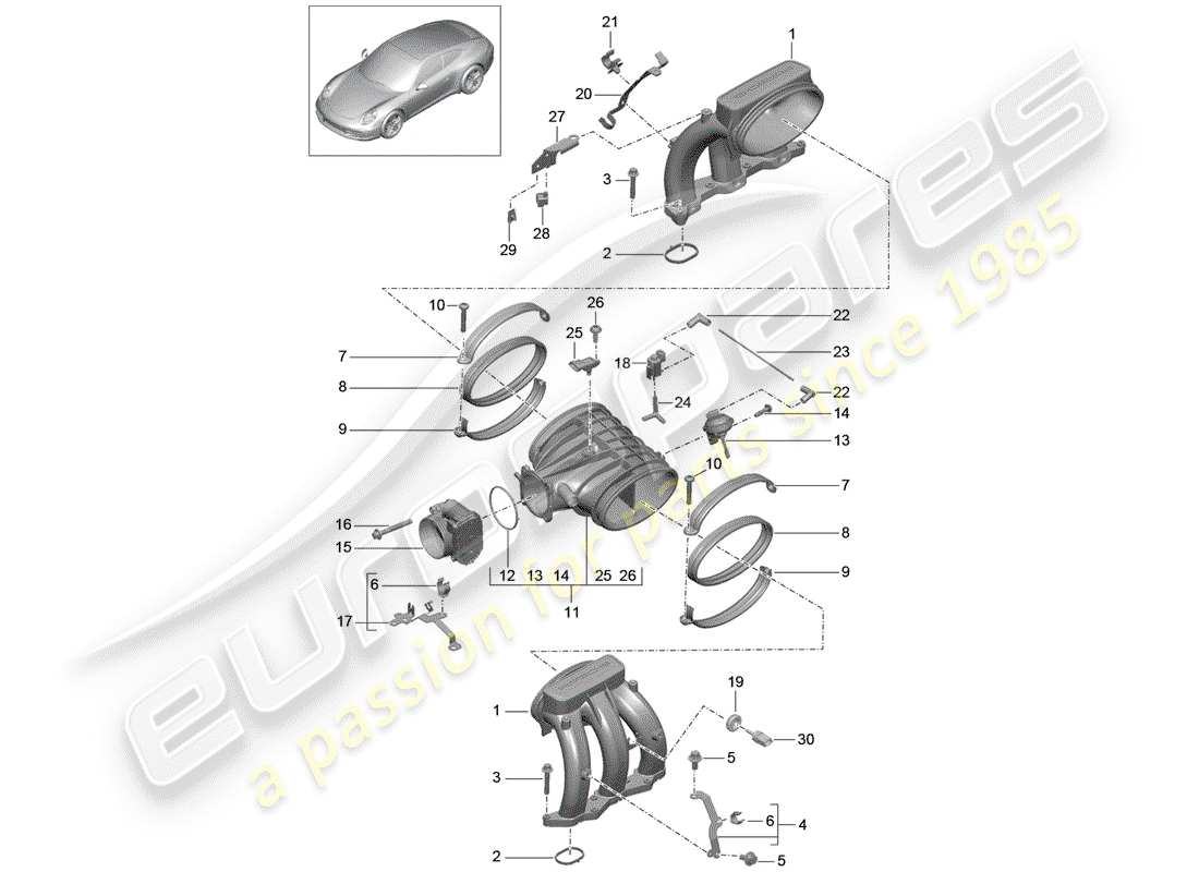 porsche 991 (2013) intake air distributor parts diagram