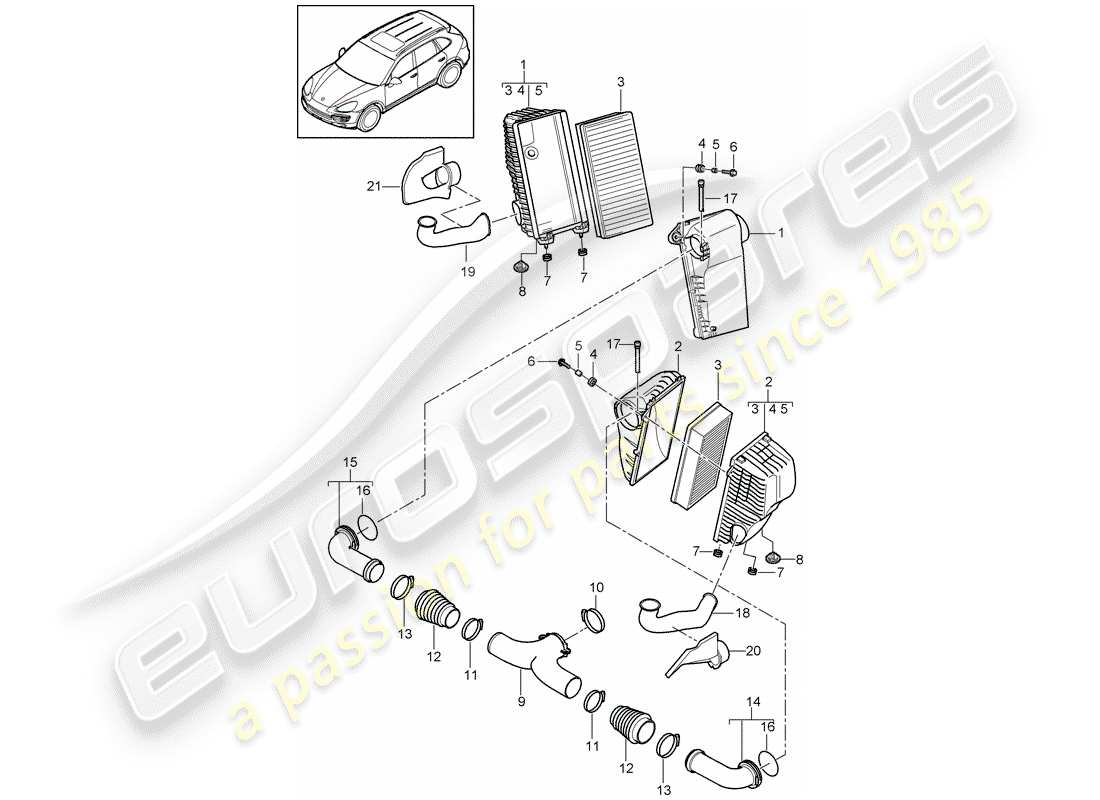 porsche cayenne e2 (2012) air cleaner with connecting parts diagram