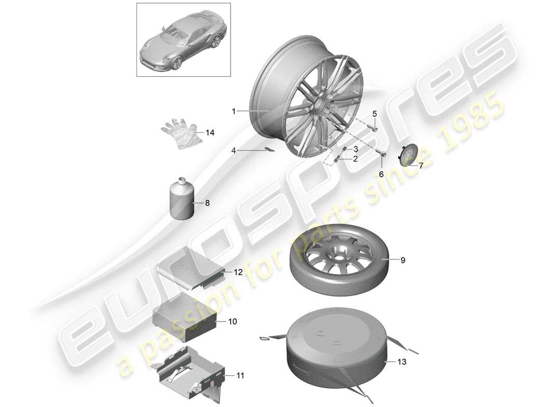 porsche 991 t/gt2rs alloy wheel part diagram