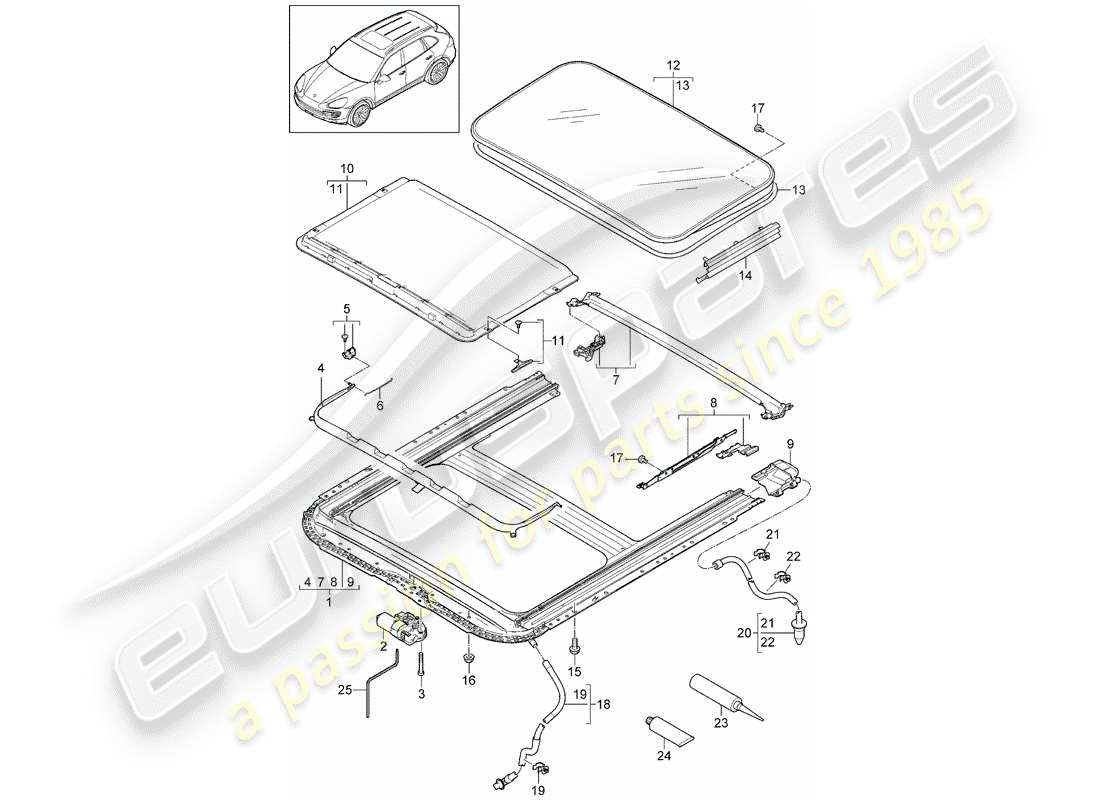 porsche cayenne e2 (2012) sunroof part diagram