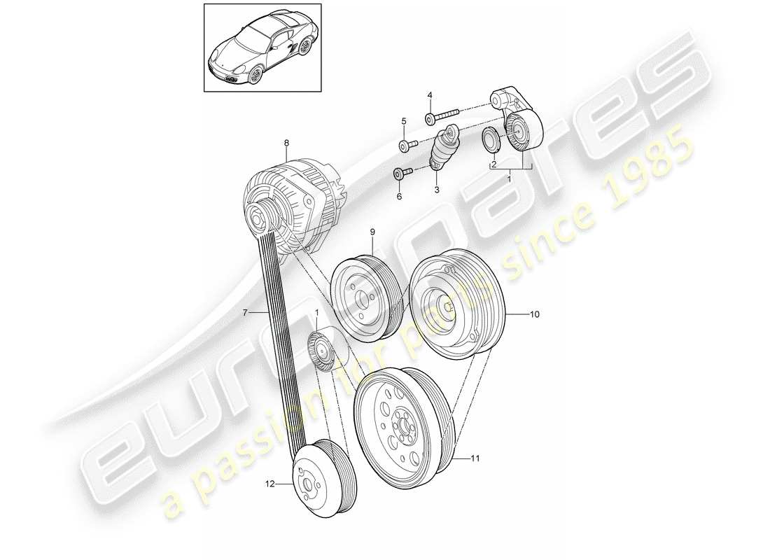 porsche cayman 987 (2010) belt tensioner parts diagram