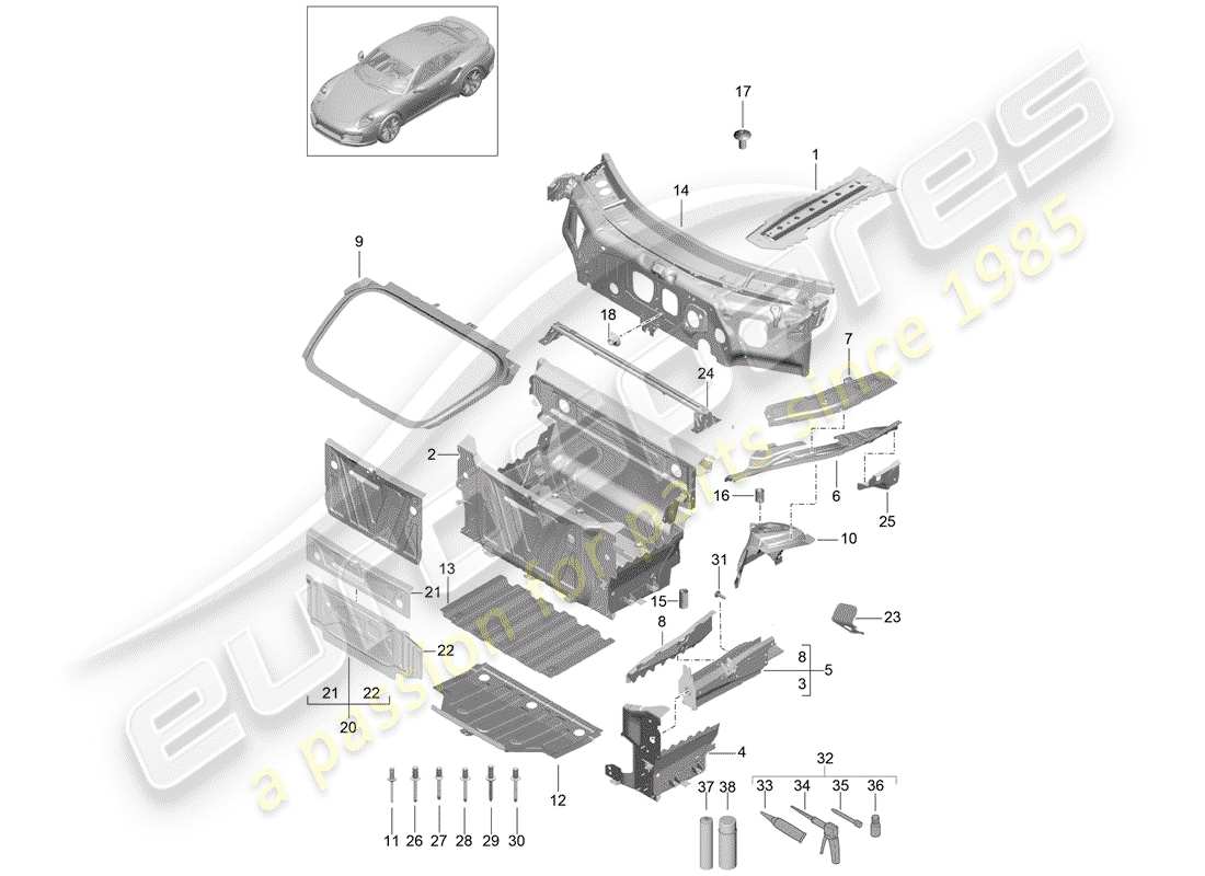 porsche 991 t/gt2rs front end part diagram