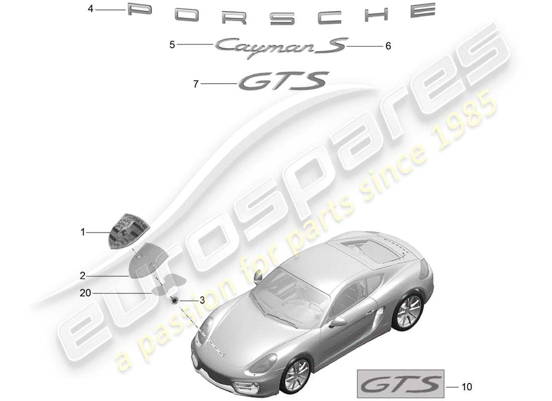 porsche cayman 981 (2014) nameplates parts diagram