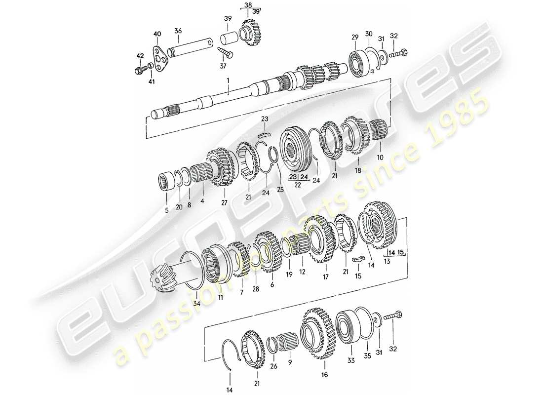 porsche 924 (1979) gears and shafts - 4-speed parts diagram